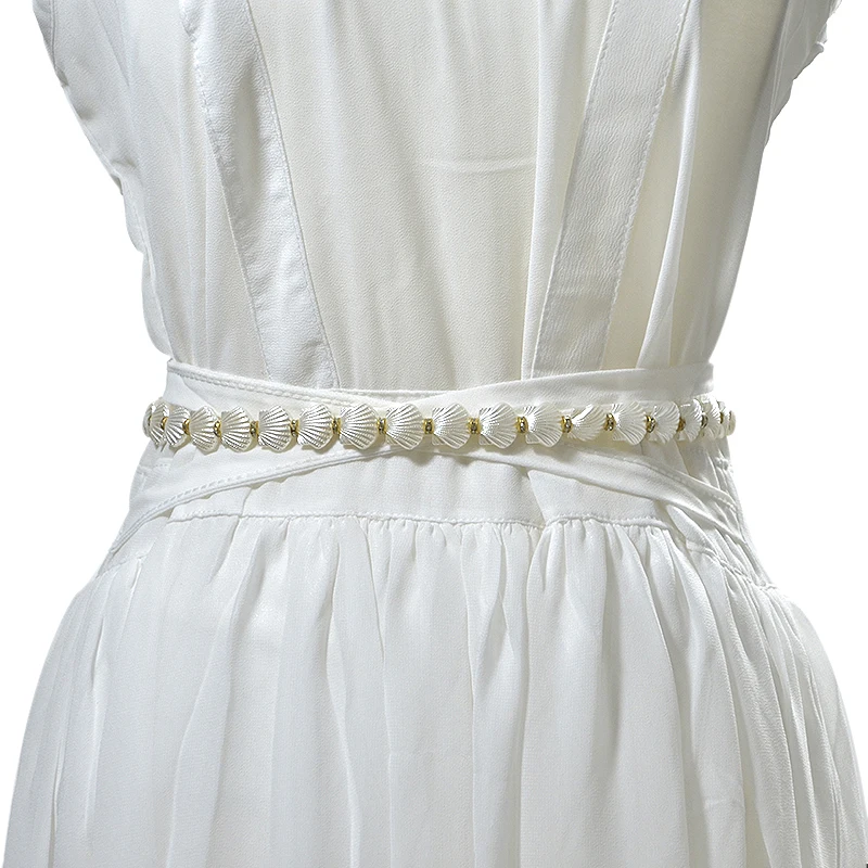 

Women's Stylish Waist Strap Occasion Imitation Pearl White Chain Belt Bride Wedding Dance Occasion Stones Like Diamonds Bg-778