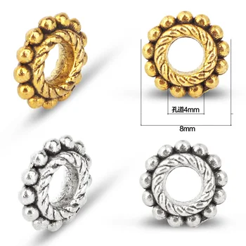 

20pcs/lot 8mm Antique Silver Gold Color Big Hole Wheel Spacer Beads DIY Jewelry Charm Beads Accessories Bracelets For Women Men