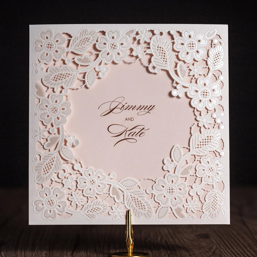 Vintage Laser Cut Invitatii De Nunta Carduri Cu Flori Albe Din