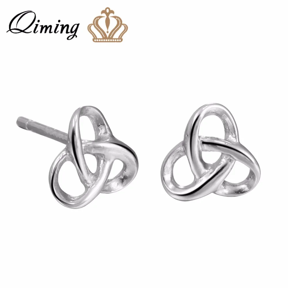 От магазина Qiming, простое минималистические серьги-гвоздики, женские ювелирные изделия, скрученный завязанный винт, геометрические серьги, подарок на день рождения для матери и девочки