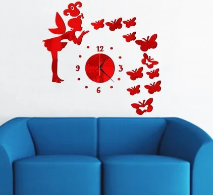 18 Inches Clock Watch Wall Clocks Modern Style Butterfly Fairy DIY Acrylic Mirror Stickers Home Decoration Room Decor | Дом и сад
