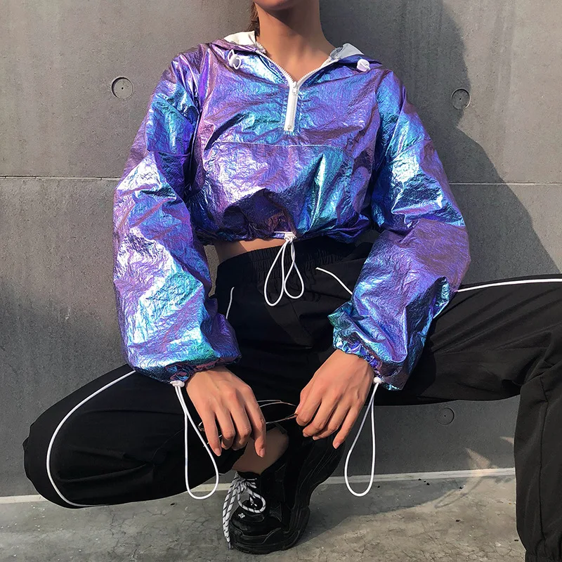 

women rave outfit holographic bodysuit neon outfit dance crop top women jazz dance street dance clothing