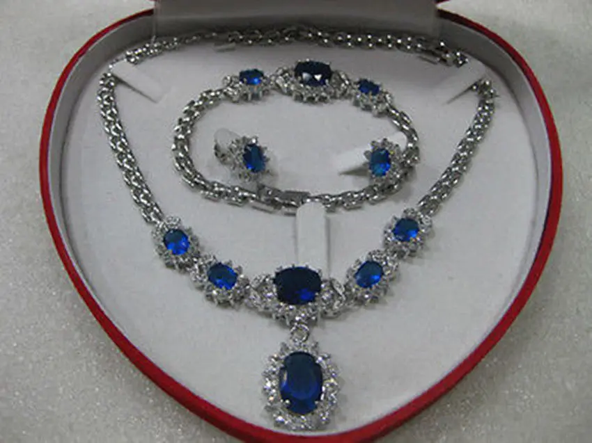 

Pretty women's jewelry blue sapphire necklace bracelet ring (A0503)