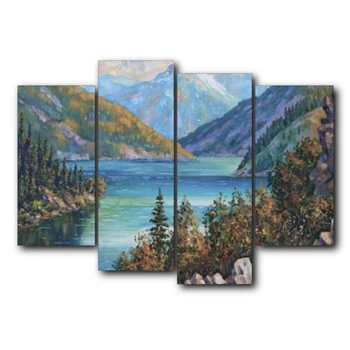 

Laeacco River Mountains Grass Sky Canvas Oil Poster And Prints Living Room House Wall Decor Art Painting Home Decoration Picture