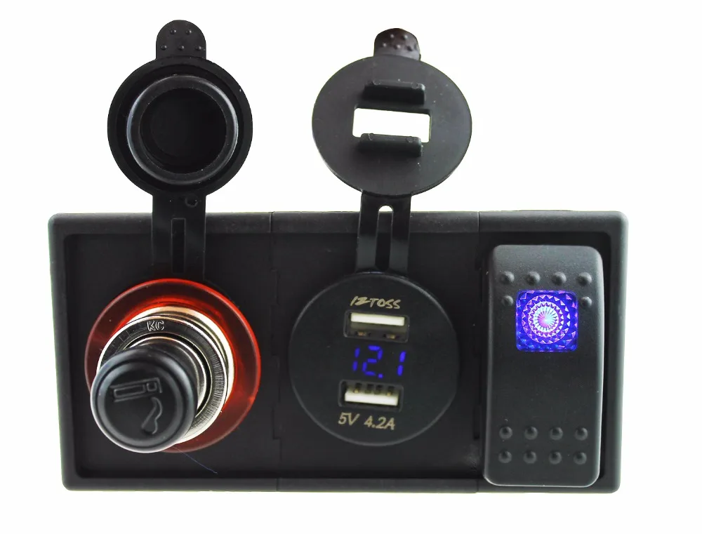 

IZTOSS DC 12V/24V LED 4.2A dual USB charger cigarette power voltmeter Socket with rocker switch jumper wires and housing holder