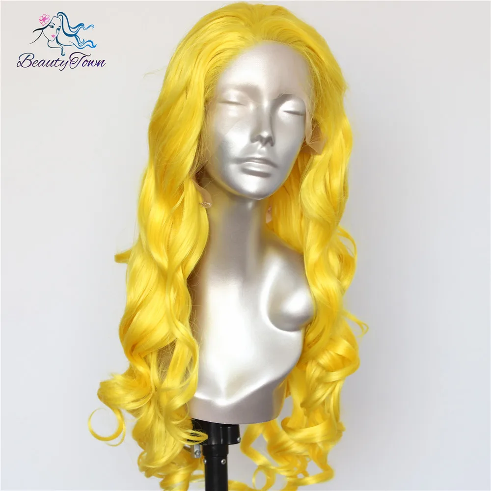BeautyTown желтый Цвет жаропрочных волос 150% Denstiy Косплэй парик Masquera химическое Синтетические волосы на кружеве парики для Для женщин свадебные