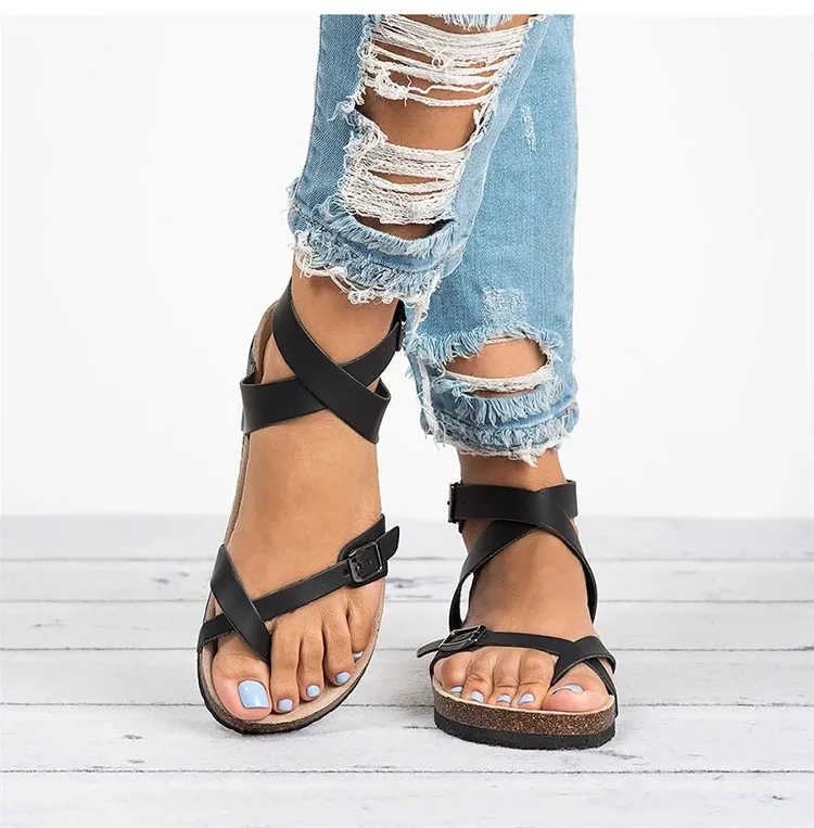 LOOZYKIT Basic Women Sandals 2019 New Women Summer Sandals Plus Size 43 Leather Flat Sandals Female Flip Flop Casual Beach Shoes