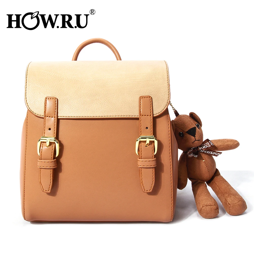 

HOWRU Cute Bear Women Backpack PU Leather School Bags For Teenagers Girls Leisure Small Backpacks Female Shoulder Bag Rucksack