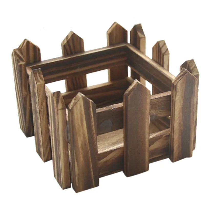 2019 new Figurines Wooden palisade Brown Fence Wood Flower Cute Vase Pots Planter Simulation Home Garden Decoration #4A19 (3)