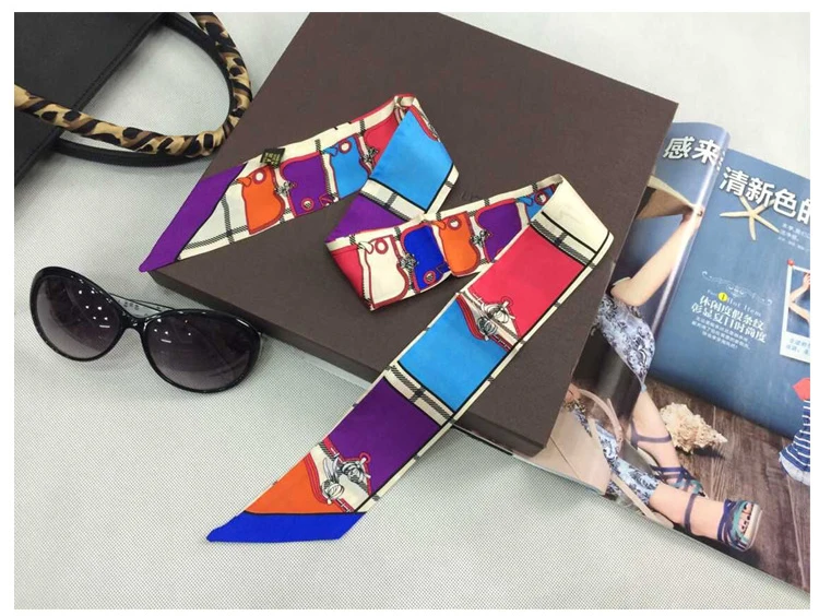 

Plaid Printed Fashion Lady 100% Silk Riband Scarves Bags Scarf Small Ribbon Hair Band Bandeaus ZSBD39 Drop Shipping