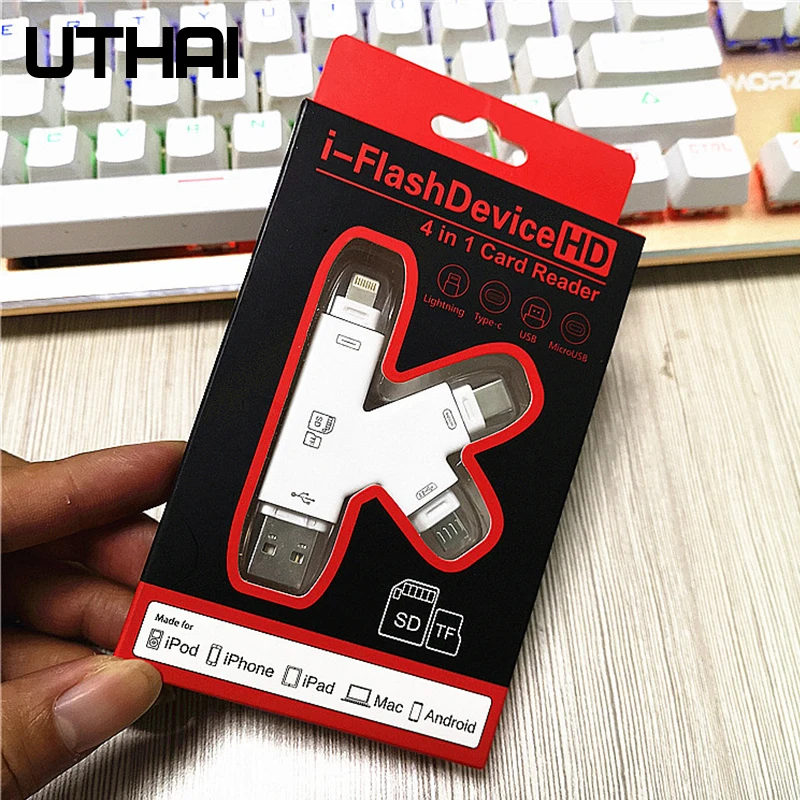 UTHAI C30 USBC Lightning мультикардридер 4в1 type-c/Lightning/MicroUSB/USB адаптер для iPhone 7 8 X Plus TF/SD кардридер