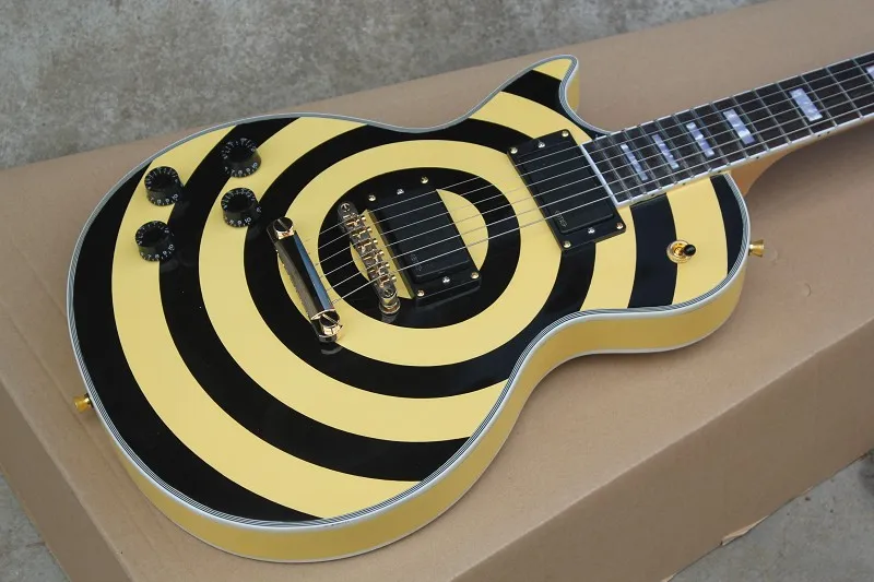 Left hand zakk zack black yellow circle electric guitar.Guitar