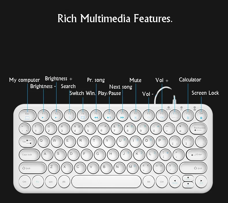 New BOW HW098S-A Mute Chocolate Retro Keycap USB Wired Notebook Desktop Home Office Keyboard For Mac Windows