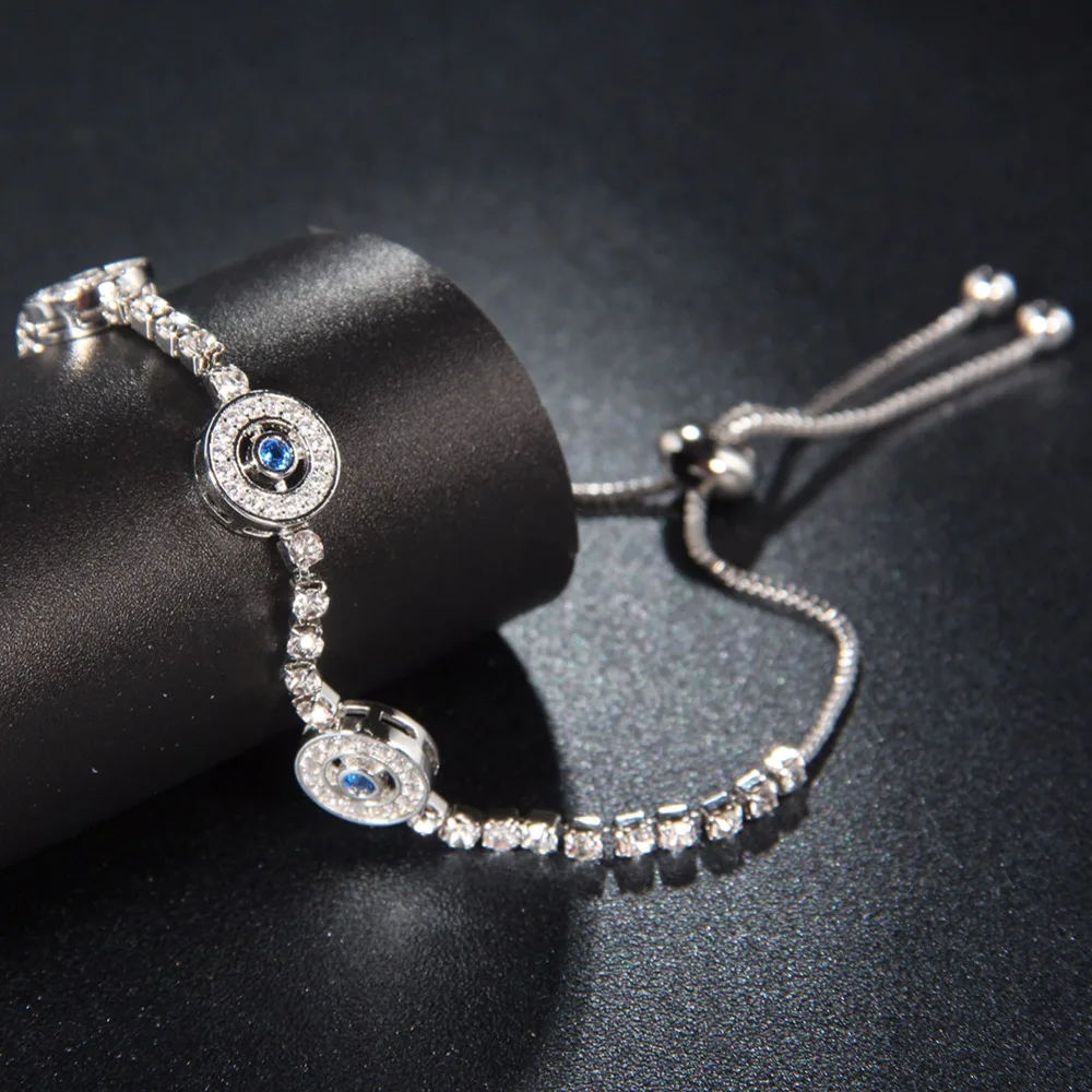 Регулируемый трендовый посеребренный синий кристалл CZ браслеты «глаз» для женщин Свадебные модные ювелирные изделия Очаровательный браслет и браслеты