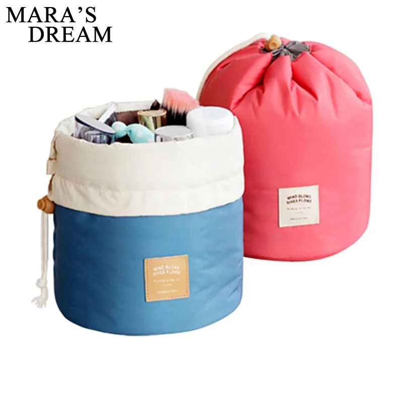  Maras Dream Barrel Shaped Travel Cosmetic Bag Nylon High Capacity Drawstring Elegant Drum Wash Bags