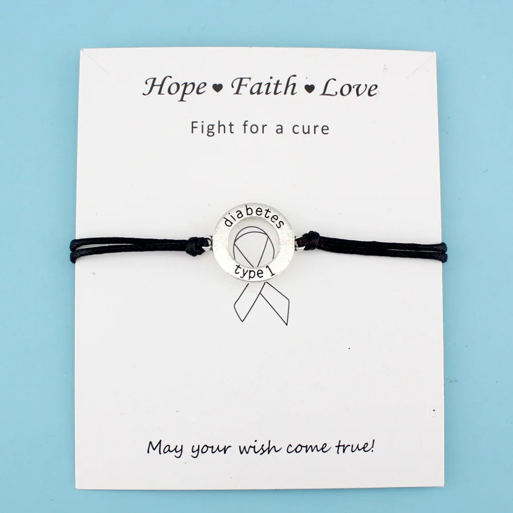 

Diabetic Type 1 Medical Alert Charm Bracelets Fighter Breast Cancer Awareness Ribbon Jewelry Women Men Unisex Jewelry Gift