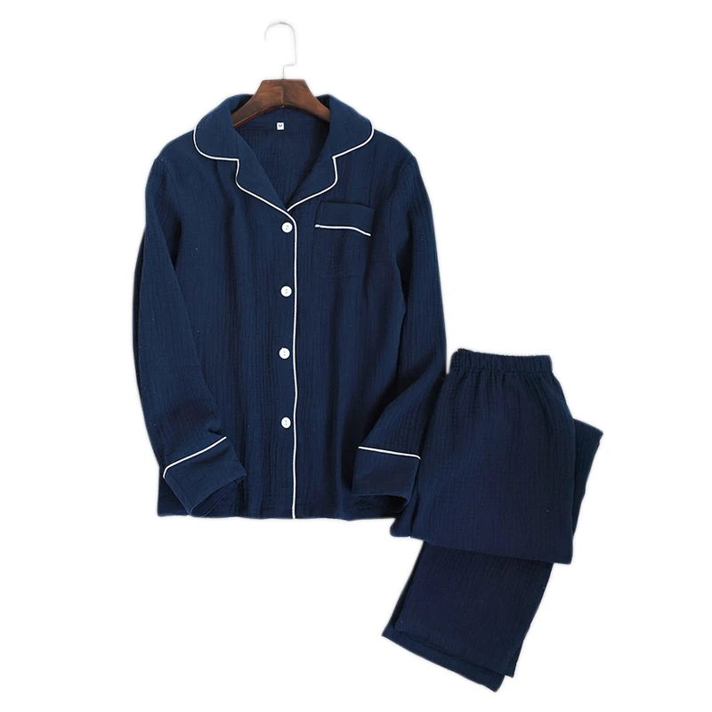 

New simple pure color sleepwear women 100% crape cotton pajama sets long sleeve Fresh casual cozy homewear women pyjamas