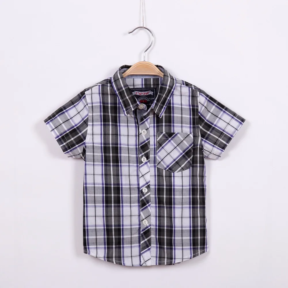Fashion Free shipping boy plaid shirt cotton 100 15T01Kboys plaid