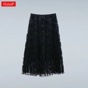 

HziriP Summer Skirts Elegant Lace Pleated Skirt Solid 4 Colors Women High Waist Skirt Sexy All-match Spring Skirts Saia Longa
