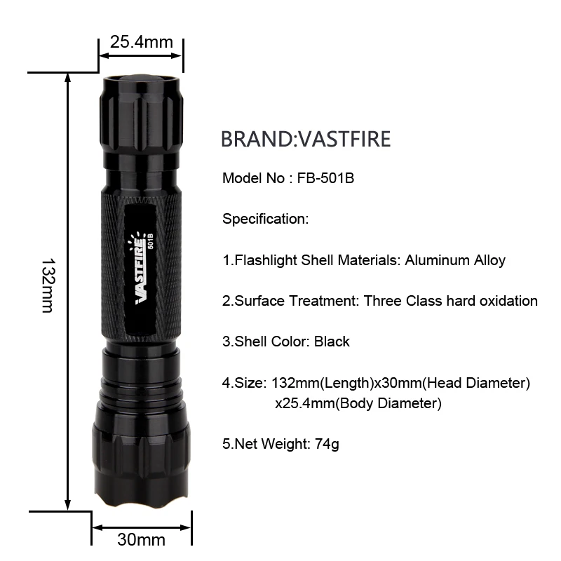 Vastfire для Алюминий 501B фонарик Хост DIY фонарик в виде ракушки хоста для 1x501B основа+ 1 xglass+ 1 xlanyard