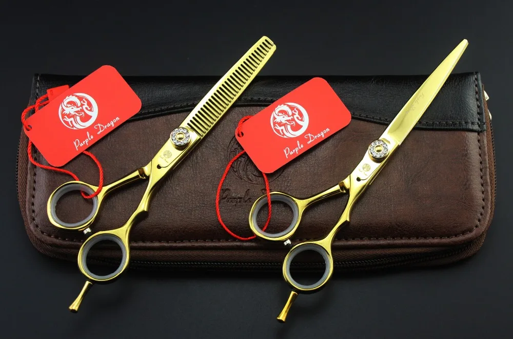 

TOPPEST 6.0'' Golden Hairdressing Scissors With Bag JP 440C 62HRC Home & Salon Cutting Scissors Thinning Shears Hair Scissors