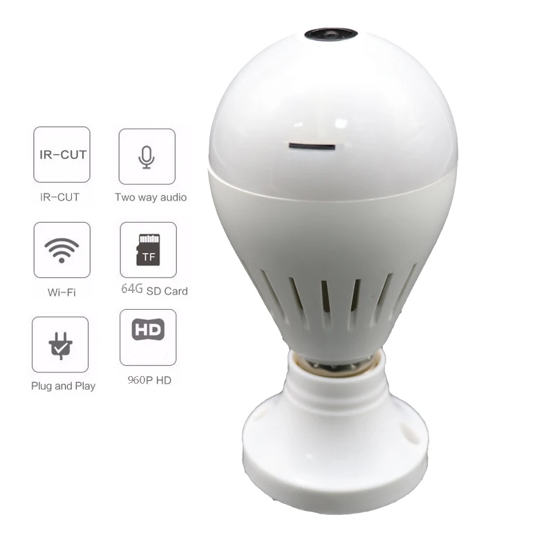 

New 960P Bulb Light Wifi Mini Panoramic Camera Wireless IP Camera Wi-Fi Lamp FishEye WIFI Camera 360 Degree Home Camara