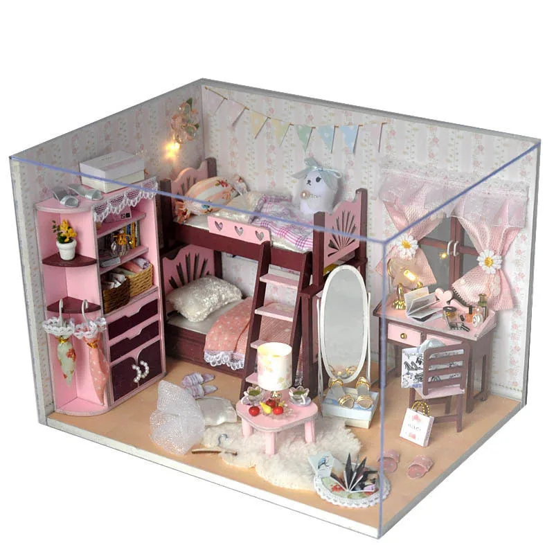 

Miniature DIY Doll House Wodden Miniatura Dust cover DollHouses Furniture Kit Adornment Handmade Toys For Children girl gift TW5