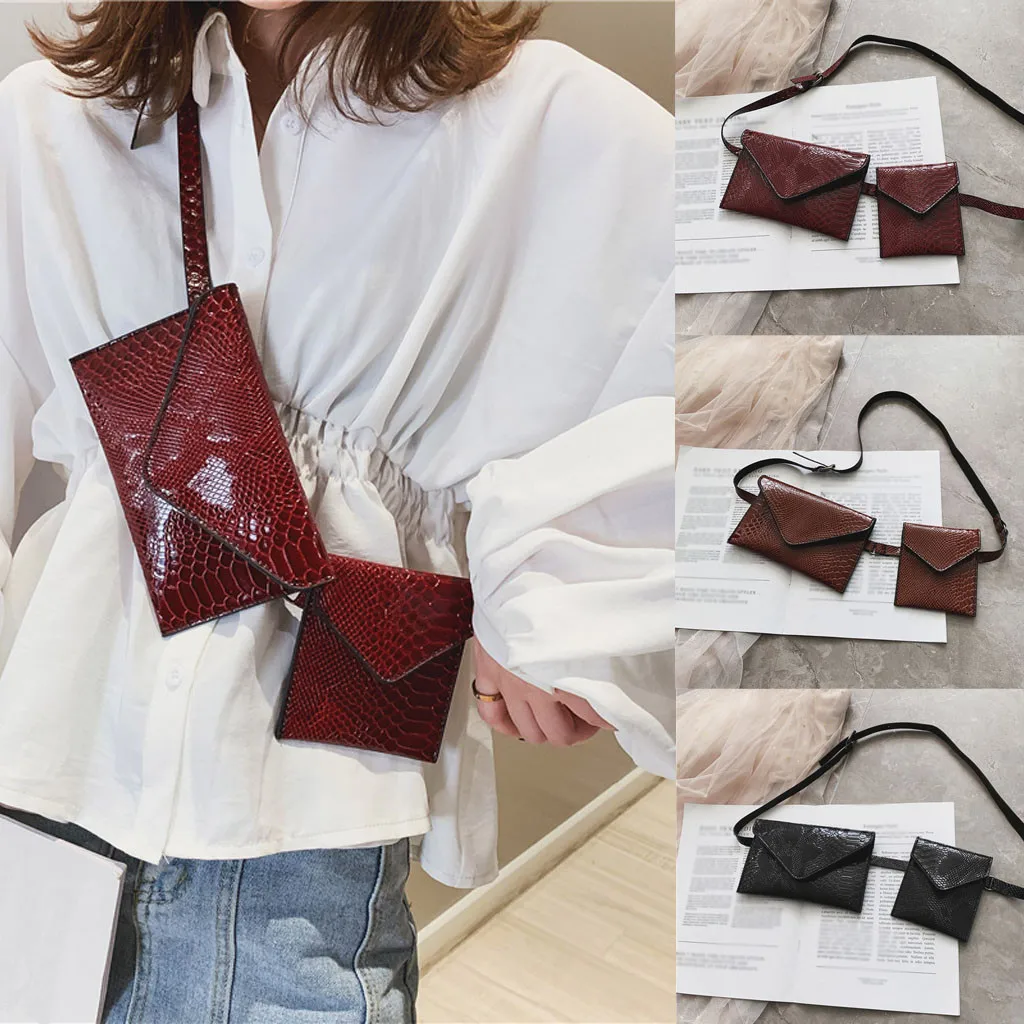 

2Pcs Women's Outdoor Hasp Alligator Pattern Messenger European and American Tide Bag Chest Bag Waist Bag heuptasje voor vrouwen