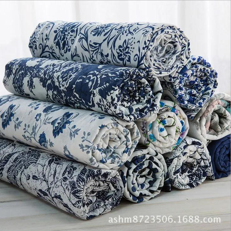 

Blue And White Porcelain Style Clothes Dresses Cotton Linen Fabric Tablecloth Home Decorative Tissu Sewing Textile 2022BL