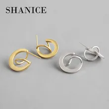 SHANICE подлинные 925 пробы серебряные серьги-гвоздики винтажные матовые геометрические полукруглые серьги для женщин ювелирные изделия