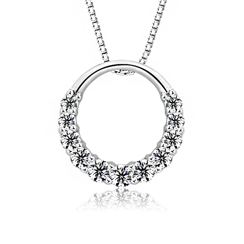Newest Fashion Crystal Pave Hollow Design Round Shape Pendant Necklaces Pure 925 Silver Short Choker Wedding Jewelry | Украшения и