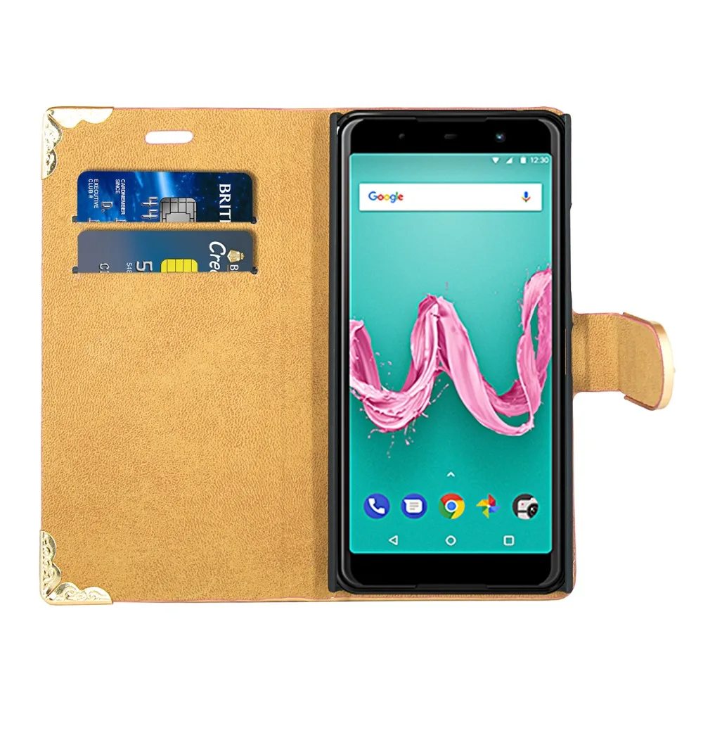 Шикарный чехол для Wiko Lenny 5 кожаный кошелек с бриллиантами и подставкой Coque/чехол