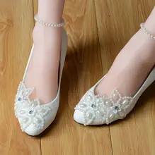 Hohe Qualität Weißer Spitze Perlen Frauen Hochzeit Schuhe Mit Bändern Schnüren Damen Party/Kleid Schuhe Spitzen Zehen Größe EU34-40