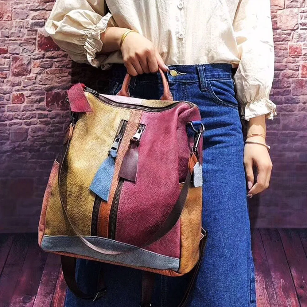 Новый женский рюкзак из натуральной кожи с ручной росписью из воловьей кожи, сумка на плечо в европейском и американском стиле, большой