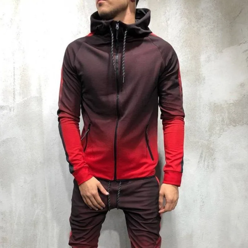 ZOGAA Men Tracksuit 2 Piece Set 3D Gradient Color Casual Hoodies Sweatshirt and Pants Sportswear Joggers Men Sweat Suit 2019