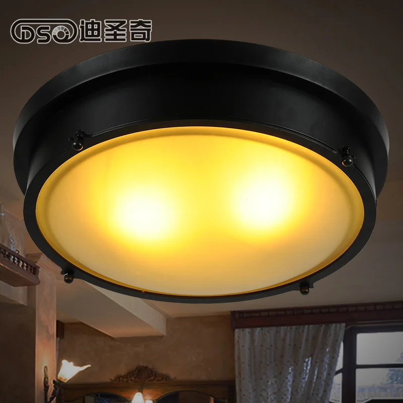 

Loft Style Led Black Metallic Diner Ceiling Lamp Industrial Led Bedroom Light Vintage Round Metal Light Free Shipping