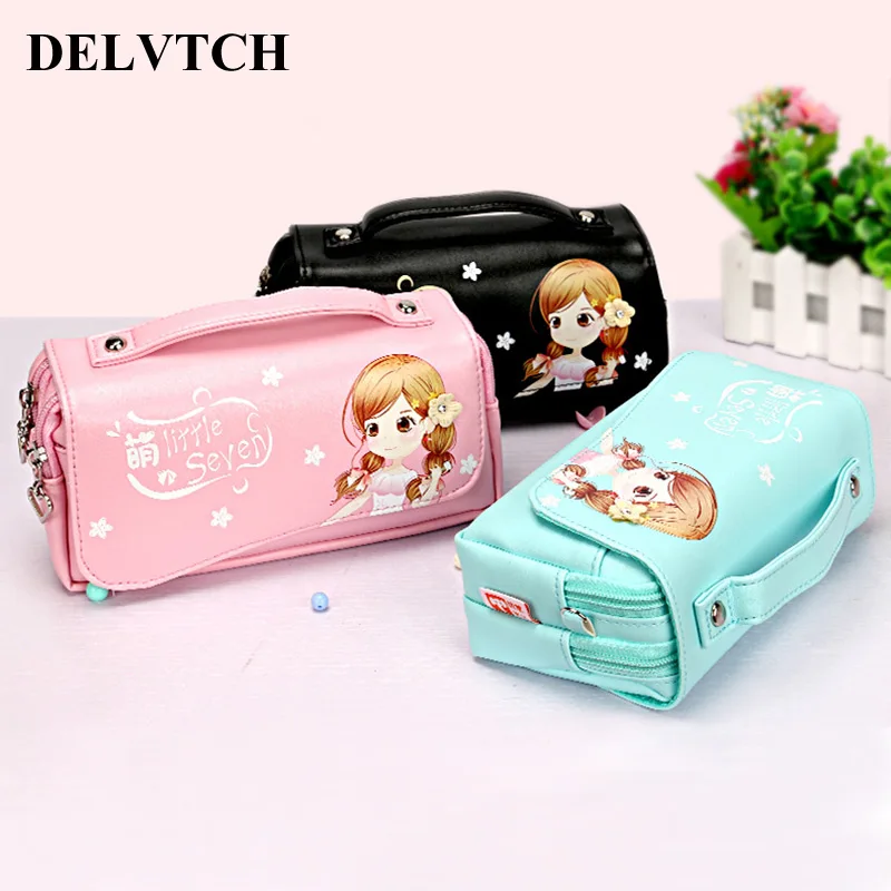 

DELVTCH Fashion Multi-use PU Leather Pen Case Pencil Bag Storage Organizer Handbag School Student Stationery Bags Supplies Gift