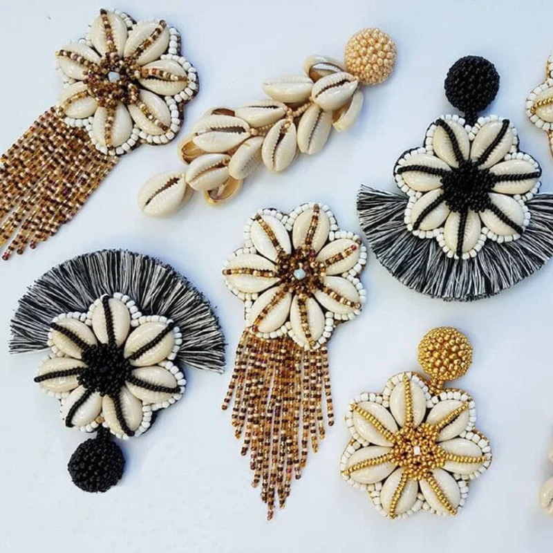 

Dvacaman 4 PCS Shell Earrings Sets for Women Handmade Beaded Drop Earrings Large Fringed Tassel Earrings Wholesale Drop Shipping