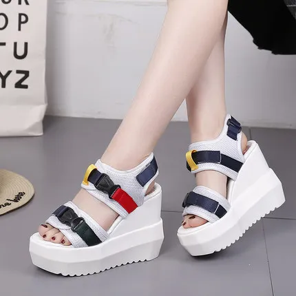 

2018 Women Wedge Sandals Summer Slippers Women Shoes Slides Platform Wedges Vintage High Heel Sandals Zippers Sandalias