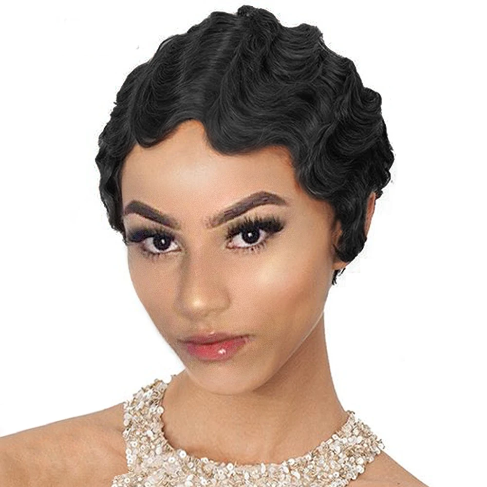 Short Curly Wigs for Black Women Retro Wig Female Synthetic Hiar Finger