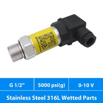 

pressure sensor 0 10V, 12-30V supply, 5000psi gauge, G1 2 thread, 0.5% accuracy, stainless steel 316L wetted parts, low cost