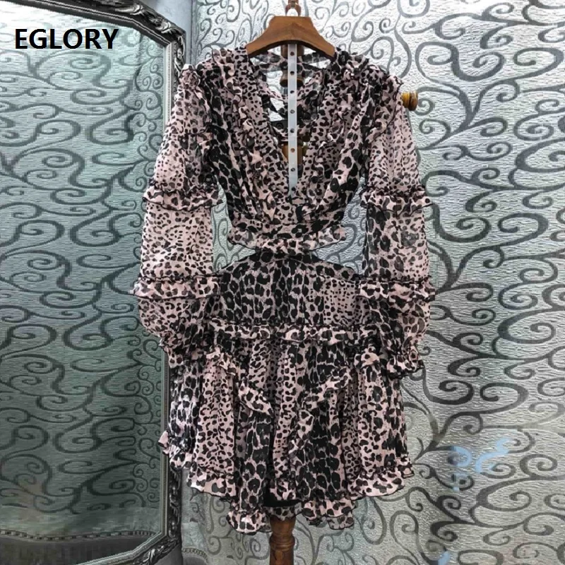 

Hollow Out Sexy Party & Club Dresses 2019 Summer Fashion Casual Beach Dress Women Sexy Wild Leopard Print Long Sleeve Dress Lady