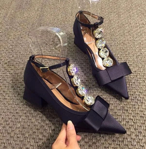 

Superstar love most women thick heel shoes sexy pointed toe design buckle strap women pumps low heel rhinestone high heels