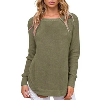 

Side Split Sweaters O-neck Knitted Jumper Casual Pullover Solid Outwear Femme Plus Size Sweater