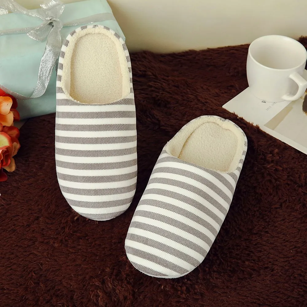 Sleeper#501 NEW Women Men Warm Striped Slipper Indoors Anti-slip Winter House Shoes casual home ladies hot Free Shipping