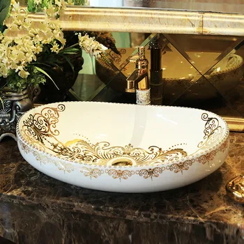 

Oval Europe Vintage Style Ceramic Art Basin Sink Counter Top Wash Basin Bathroom Sinks vanities hand made wash basin