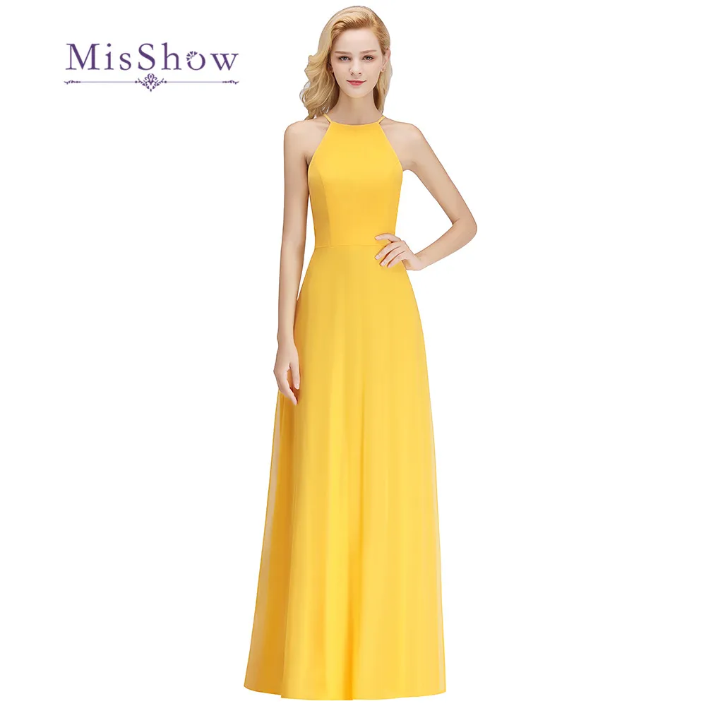 New 2018 Yellow Bridesmaid Dresses Halter A Line Sleeveless Wedding New 2018 Yellow Bridesmaid Dresses Halter A Line Sleeveless Wedding Multiple Colors Party Dress Elegant For Women