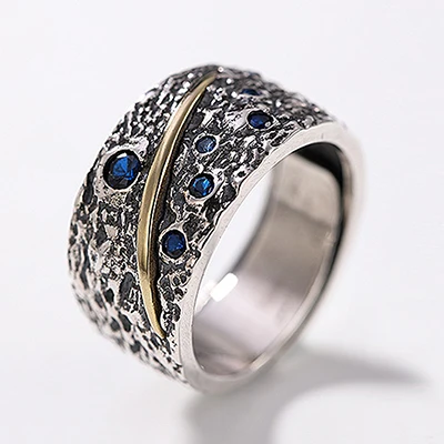 PANSYSEN, винтажное серебряное ювелирное изделие, кольца для мужчин, натуральная 925 пробы, серебряное кольцо с голубым драгоценным камнем, Подарок на годовщину, вечерние - Цвет камня: open rings