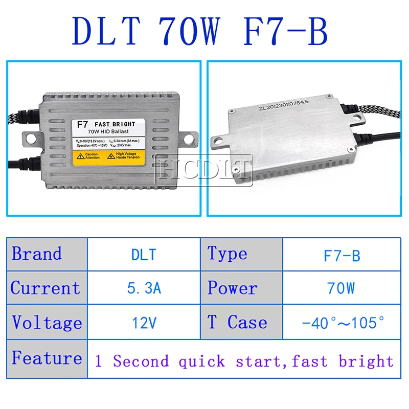 HCDLT 2PCS AC 12V 70W Fast Bright Xenon DLT F7 Slim Ballast Ignition Block For Car Headlight Replacement Kit Xenon HID Lamp Bulb (2)