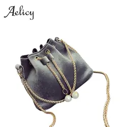 Aelicy для женщин Drawstring из искусственной кожи сумки Сумка на каждый день Totebags сумка через плечо большой металлической цепью